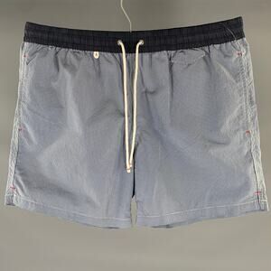 CUISSE DE GRENOUILLE Size M Navy White Blue Checkered Drawstring Swim Trunks